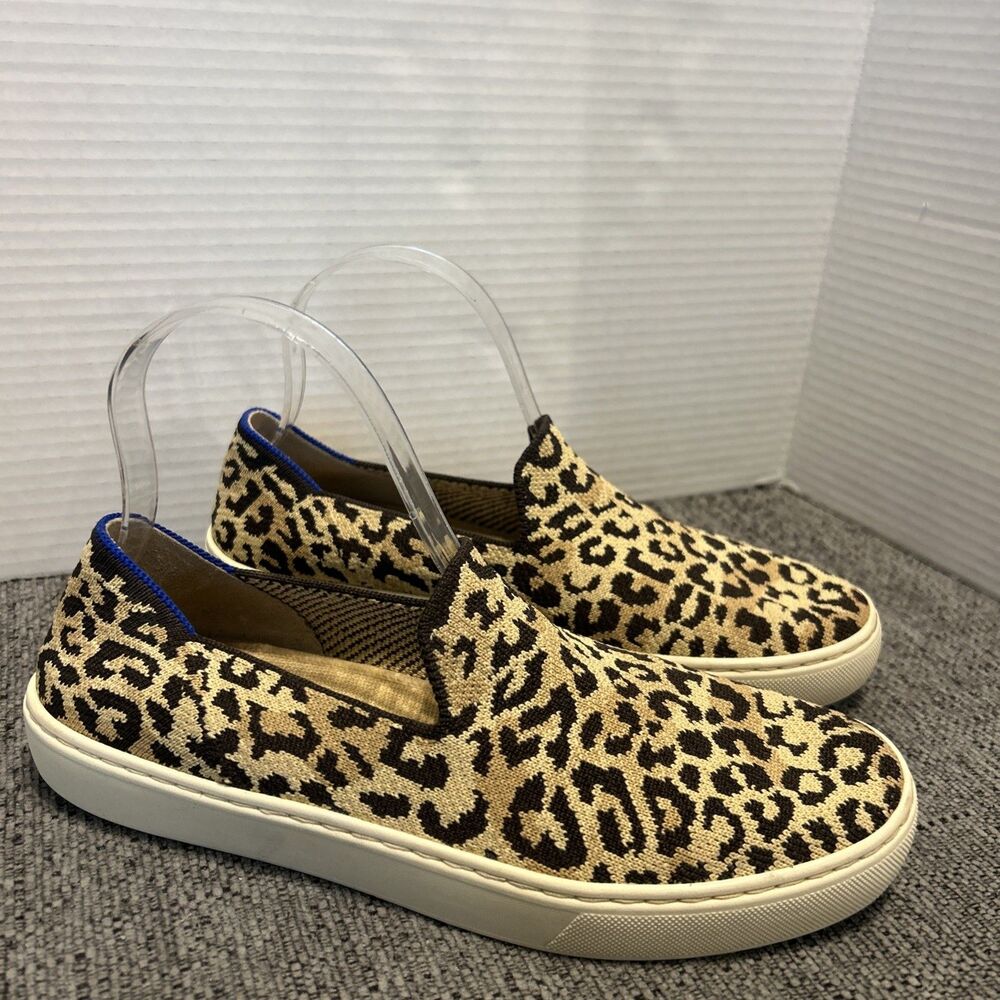 Rothys Shoes Women's 8.5 Slip On The Sneaker Animal Print Knit Cheetah Camo Cat - Picture 2 of 13
